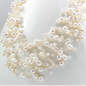 Multistrand Illusion Necklace with White Freshwater Pearls -15